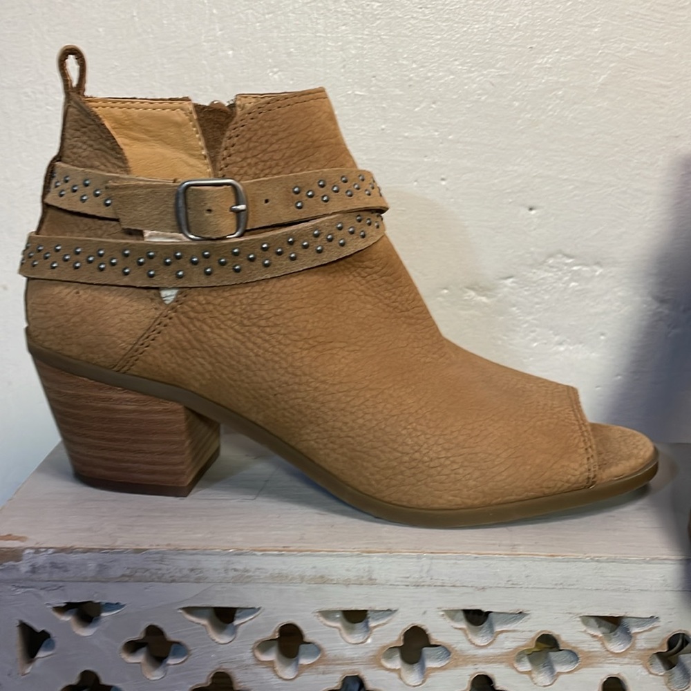 Lucky Brand Open Tow Leather Wrap Strap Ankle Boot #0205 - Picture 2 of 7